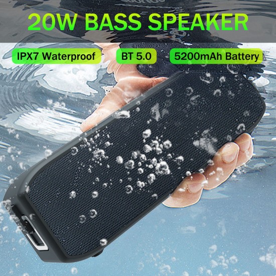 20W Wireless bluetooth Speaker Dual Units Stereo Heavy Bass Subwoofer IPX7 Waterproof 5200mAh Portable Outdoor Speaker