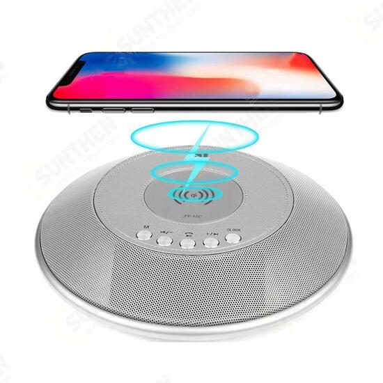 8 in 1 bluetooth Speaker 2000mAh QI Wireless Charge FM NFC Alarm Clock Charging Pad Subwoofer