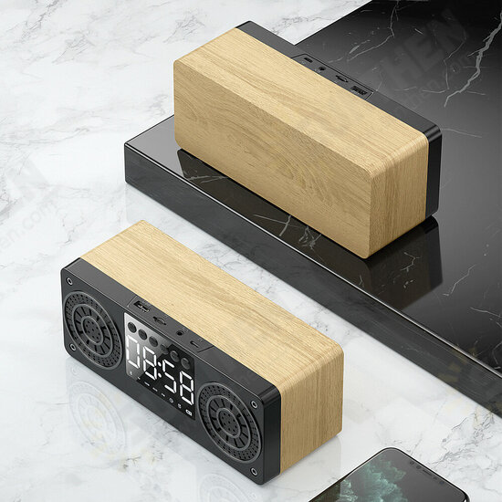 A10 Wooden Portable bluetooth 5.0 Speaker Alarm Clock Wireless Speakers Support TF AUX USB FM Radio for Smart Phone PC