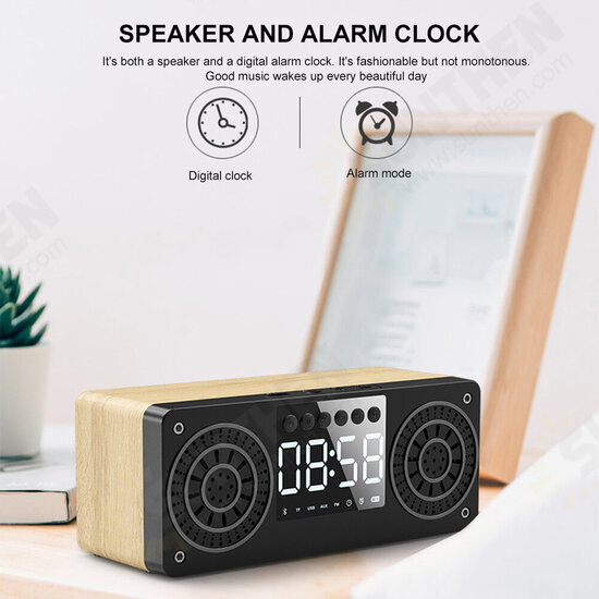 A10 Wooden Portable bluetooth 5.0 Speaker Alarm Clock Wireless Speakers Support TF AUX USB FM Radio for Smart Phone PC