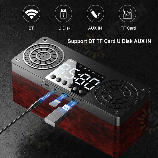 A10 Wooden Portable bluetooth 5.0 Speaker Alarm Clock Wireless Speakers Support TF AUX USB FM Radio for Smart Phone PC