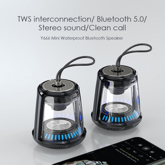 Y666 Wireless Portable Transparent bluetooth 5.0 Speaker LED IPX 6 Waterproof Outdoor Stereo Bass TWS Dual Machine Interconnection
