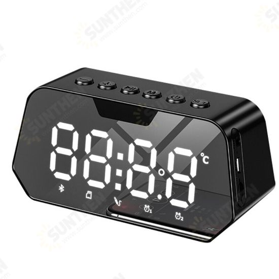 B118 bluetooth 5.0 Speaker Alarm Clock Multiple Play Modes LED Mirror Speaker with FM Function 360° Surround Stereo Sound Real-time Temperature Display 3600mAh B118 bluetooth 5.0 Speaker Alarm Clock Multiple Play Modes LED Mirror Speaker with FM Function 