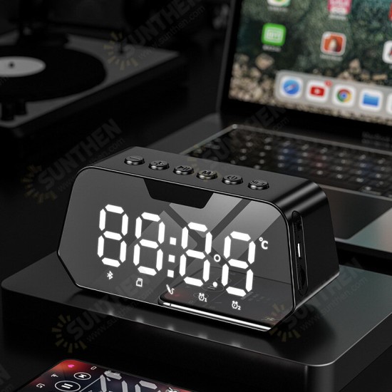 B118 bluetooth 5.0 Speaker Alarm Clock Multiple Play Modes LED Mirror Speaker with FM Function 360° Surround Stereo Sound Real-time Temperature Display 3600mAh B118 bluetooth 5.0 Speaker Alarm Clock Multiple Play Modes LED Mirror Speaker with FM Function 