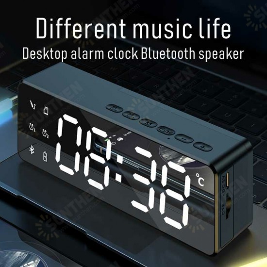 B119 bluetooth 5.0 Speaker Alarm Clock Multiple Play Modes LED Mirror Speaker with FM Function 360° Surround Stereo Sound Real-time Temperature Display 2800mAh