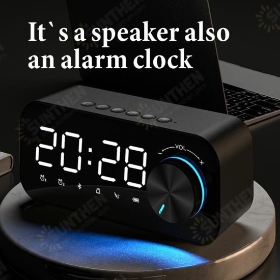 B126 bluetooth 5.0 Speaker Alarm Clock Night Light Multiple Play Modes LED Display 360° Surround Stereo Sound 1800mAh Battery Life