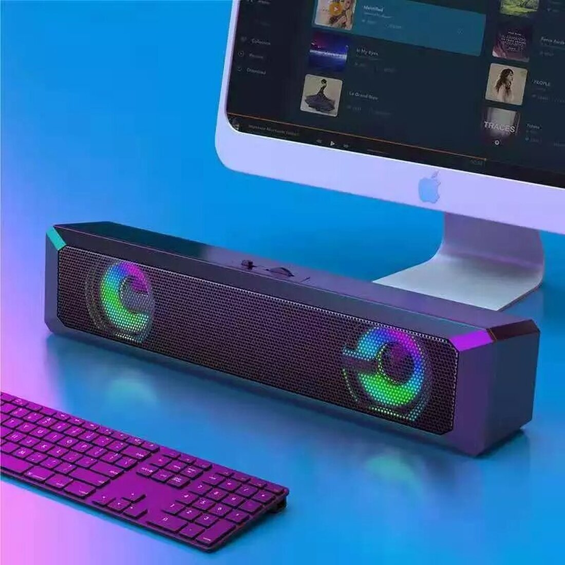 A4 RGB LED Light bluetooth Speaker Wired Sound Bar with USB Soundbar ...