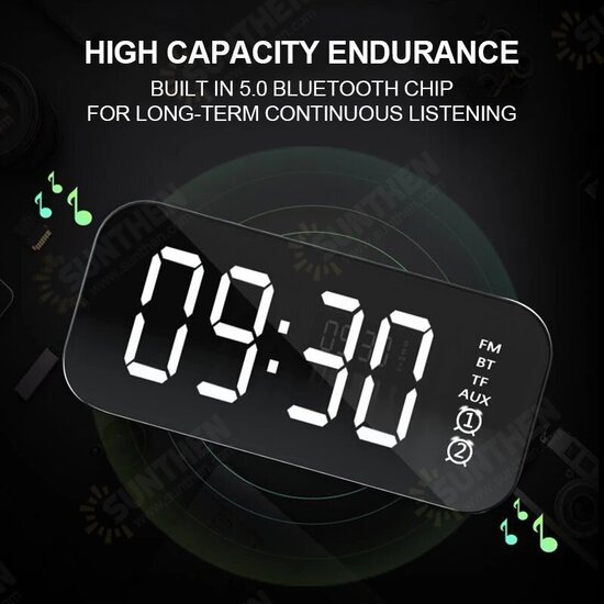 A18 Wireless bluetooth Speaker Mirror Hifi Subwoofer Digital Alarm Clock with FM Function AUX Output