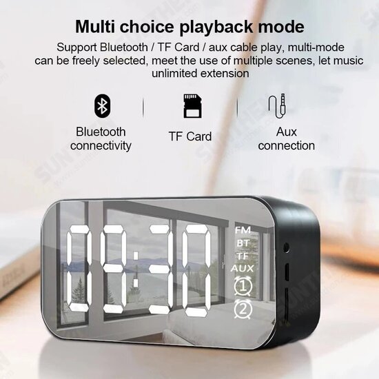 A18 Wireless bluetooth Speaker Mirror Hifi Subwoofer Digital Alarm Clock with FM Function AUX Output