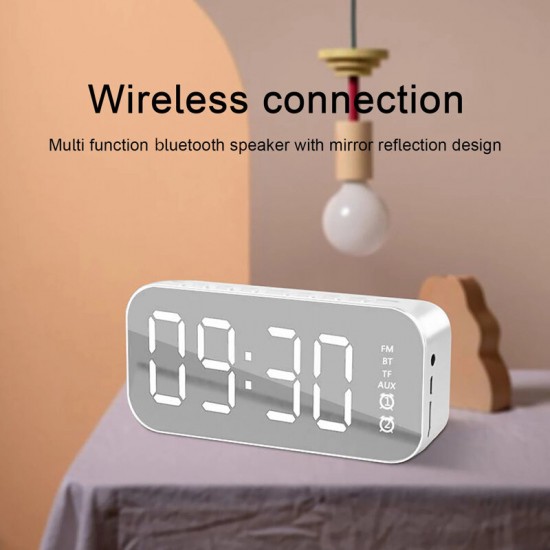 A18 Wireless bluetooth Speaker Mirror Hifi Subwoofer Digital Alarm Clock with FM Function AUX Output