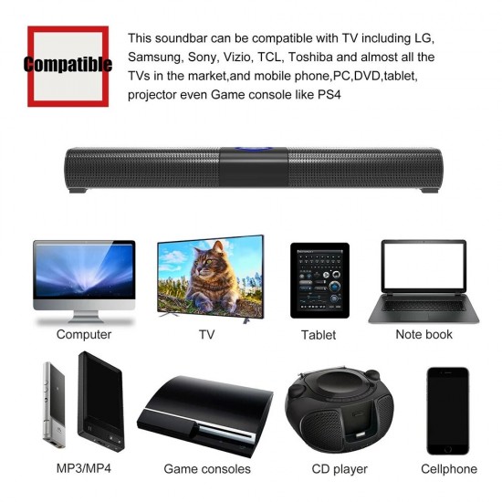 BS-20 Wireless bluetooth 5.0 Speaker Sound Bar Subwoofer Stereo LED Flashlight RGB Speaker Home Theater Surround Soundbar with Remote Control