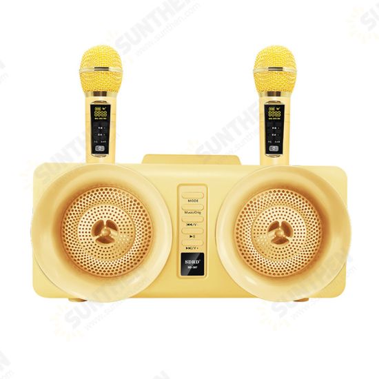 SD-307 Wireless bluetooth Speaker 30W Dual Drivers Stereo TF Card AUX-In 1800mAh Luminous Home Karaoke Portable Family Soundbar with Dual Wireless Microphones