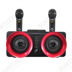 SD-307 Wireless bluetooth Speaker 30W Dual Drivers Stereo TF Card AUX-In 1800mAh Luminous Home Karaoke Portable Family Soundbar with Dual Wireless Microphones