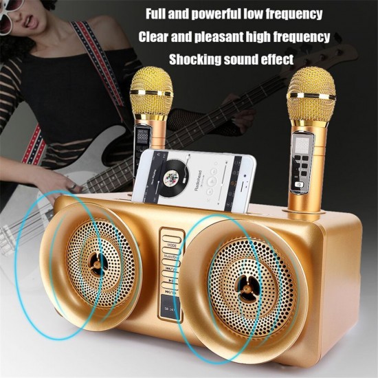 SD-307 Wireless bluetooth Speaker 30W Dual Drivers Stereo TF Card AUX-In 1800mAh Luminous Home Karaoke Portable Family Soundbar with Dual Wireless Microphones