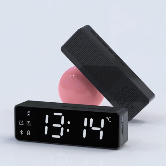 Wireless bluetooth Speaker Dual Alarm Clock Bedroom Home Soundbar TF Card AUX Stereo Music Speaker
