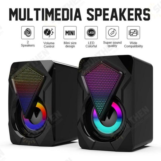 X2 Stereo Sound Surround Loudspeaker with RGB Light Speakers USB Powered Subwoofer for Desktop Laptop PC Computer