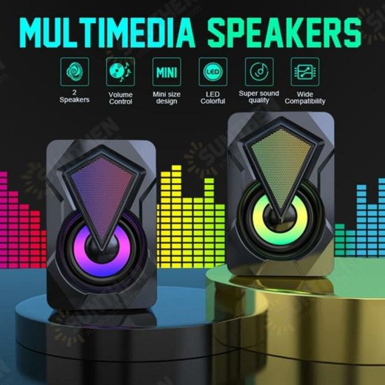 X2 Stereo Sound Surround Loudspeaker with RGB Light Speakers USB Powered Subwoofer for Desktop Laptop PC Computer