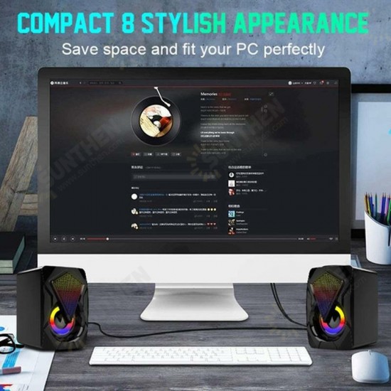 X2 Stereo Sound Surround Loudspeaker with RGB Light Speakers USB Powered Subwoofer for Desktop Laptop PC Computer