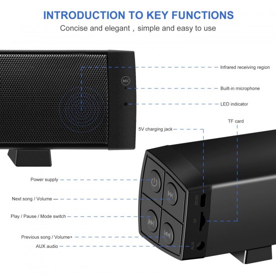 Y7 bluetooth 5.0 Soundbar Wireless Speakers Hifi 3D Stereo Support AUX/TF Card with HD Mic