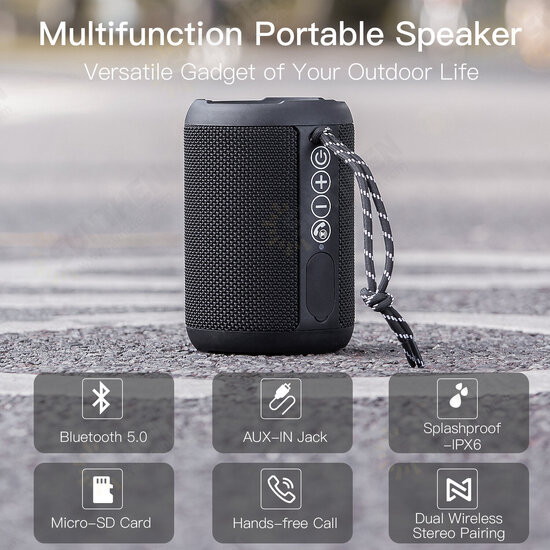 bluetooth Speaker Bass HIFI Stereo Subwoofer 10W TF Card IPX6 Waterproof 2500mAh Portable Wireless Outdoor Mini Speaker with Mic