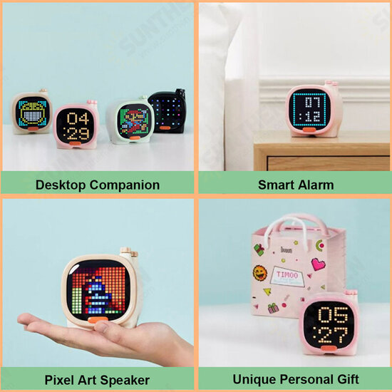 Timoo Pixel Art bluetooth Speaker Portable Wireless Speaker Clock Alarm Cute Gadget Desktop Decoration with LED Screen Timoo Pixel Art bluetooth Speaker Portable Wireless Speaker Clock Alarm Cute Gadget Desktop Decoration with LED Screen