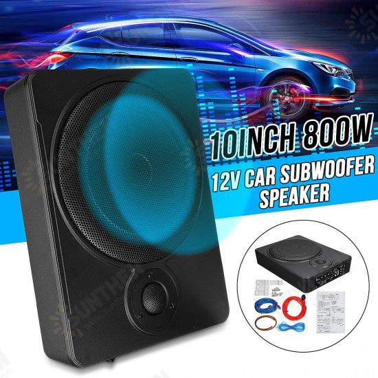 F98773 10inch 800W Car Under Seat Active Amplifier Subwoofer Bass HiFi Slim Speaker