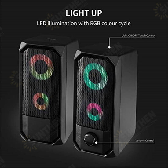 Golden Field M1 Wired Computer Speaker 10W Stereo Bass RGB Luminous USB 3.5mm Desktop Soundbar Multimedia Speaker