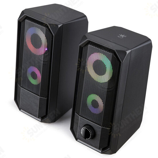 Golden Field M1 Wired Computer Speaker 10W Stereo Bass RGB Luminous USB 3.5mm Desktop Soundbar Multimedia Speaker