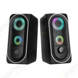 HP DHE6001 Mini Speaker Deep Bass RGB Streamer Light Effect 3.5mm USB Powered Desktop Loudspeaker for Laptop Computer Phone