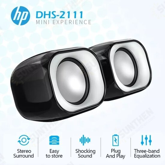 HP DHS2111 Multimedia Speaker Mini USB Stereo Surround Sound Three-band Equalization Desktop Speaker for Laptop Computer