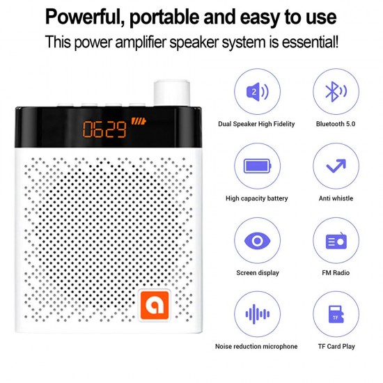 K6 Portable bluetooth 5.0 Speaker Professional Voice Amplifier with Microphone FM Radio Hi-Fi Sound 2000mAh Battery Life