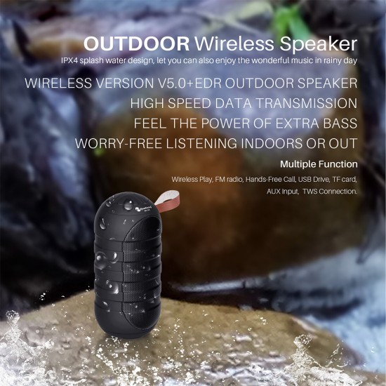 NR106 TWS bluetooth 5.0 Stereo Speaker Support FM Radio Hands-Free TF Card Outdoor Waterproof Speaker