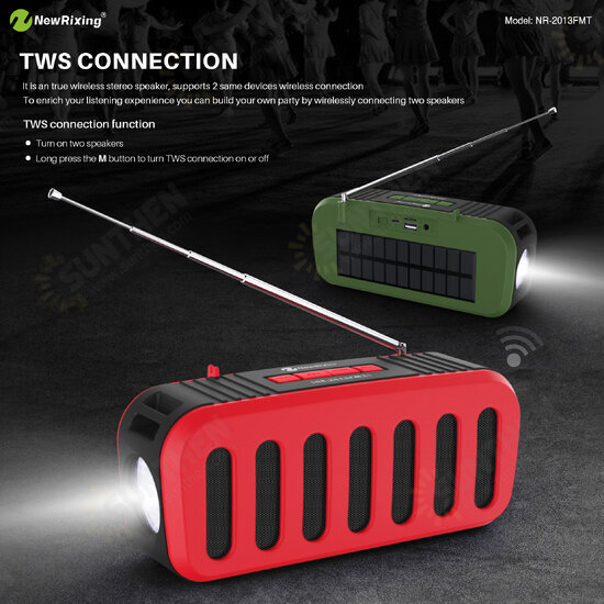 NR-2013FMT Wireless bluetooth Speaker Stereo 6W FM Radio TF Card AUX-In Soundbar Solar Charging Flashlight Portable Outdoor Soundbox with Mic