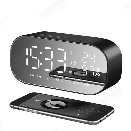 Portable LED Wireless bluetooth Speaker Dual Units FM Radio Alarm Clock USB Micro SD TF AUX Speaker