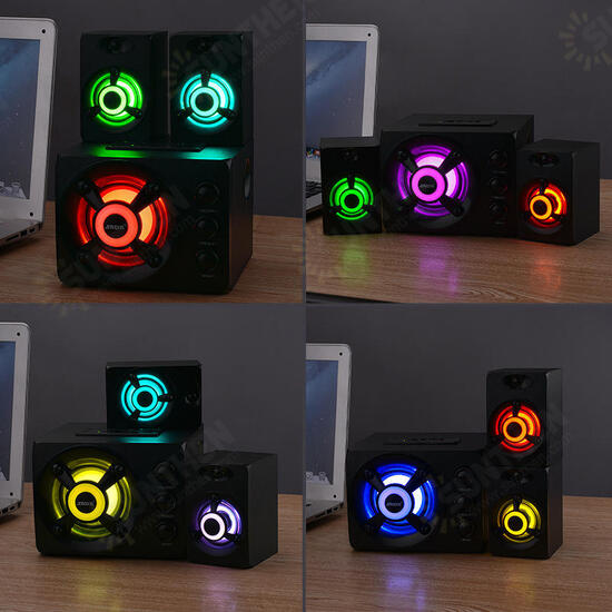 D-208 3.5mm Audio bluetooth 2.1 Channel Bass LED Light Computer Speaker Support TF U-Disk