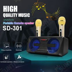 SD-301 bluetooth Speaker with Two Wireless Microphone Mobile Wireless Karaoke Speaker Wireless Stereo Party Super Speaker Box SD-301 bluetooth Speaker with Two Wireless Microphone Mobile Wireless Karaoke Speaker Wireless Stereo Party Super Speaker Box