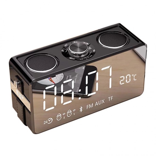 S18 Wireless bluetooth Speakers Mirror LED Clock FM Radio TF Card Music Stereo Bass Outdoor Portable Speaker