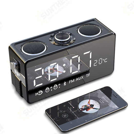 S18 Wireless bluetooth Speakers Mirror LED Clock FM Radio TF Card Music Stereo Bass Outdoor Portable Speaker