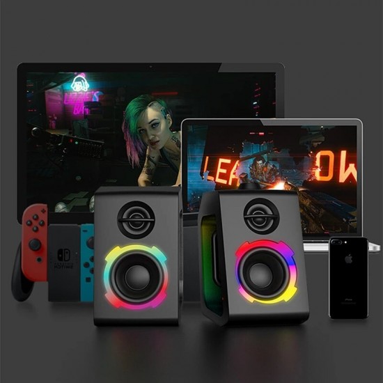 SH20 bluetooth Speaker RGB Lighting Game Desktop Dual Speaker Surround Bass Stereo Support USB TF Card AUX Subwoofer