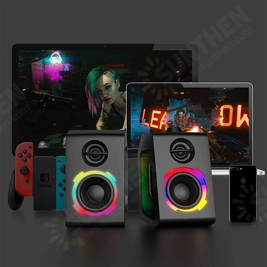 SH20 bluetooth Speaker RGB Lighting Game Desktop Dual Speaker Surround Bass Stereo Support USB TF Card AUX Subwoofer