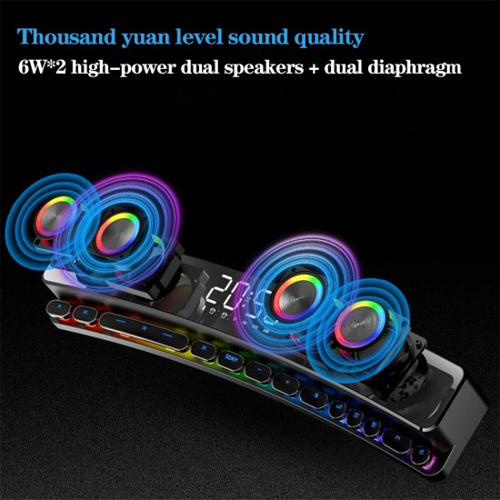 SH39 Gaming Speaker bluetooth Soundbar Computer Audio Desktop Home Clock Game Subwoofer 3D Surround Bass 3600mAh AUX FM Loudspeaker