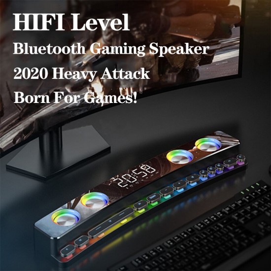 SH39 Gaming Speaker bluetooth Soundbar Computer Audio Desktop Home Clock Game Subwoofer 3D Surround Bass 3600mAh AUX FM Loudspeaker
