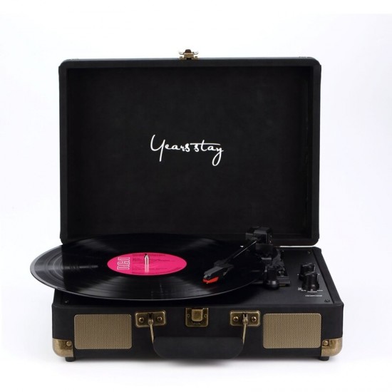 Vinyl Turntable Record Player LP Disc bluetooth Portable Leather Gramophone Phonograph Speaker 3.5mm Antique Retro