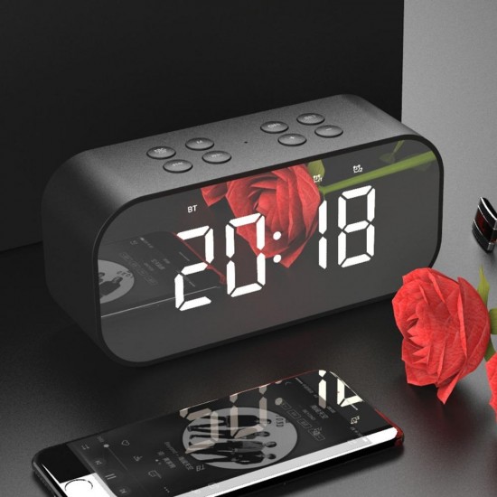 BT501 Wireless Bluetooth 5.0 Speaker Double Alarm Clock FM Radio HiFi Music Column Subwoofer Hands-free Call Mirror Screen Display