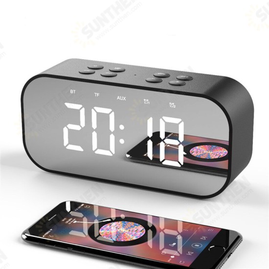 BT501 Wireless Bluetooth 5.0 Speaker Double Alarm Clock FM Radio HiFi Music Column Subwoofer Hands-free Call Mirror Screen Display