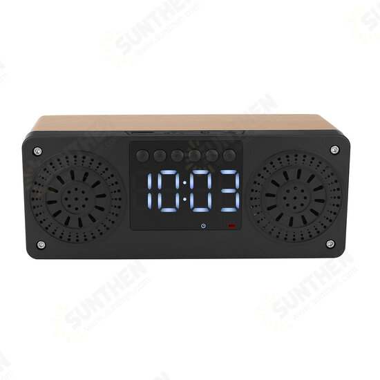 bluetooth 5.0 Wooden Speaker Alarm Clock Support TF Card/USB/AUX/ FM Radio