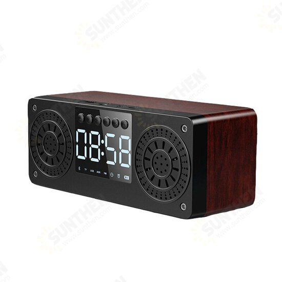 bluetooth 5.0 Wooden Speaker Alarm Clock Support TF Card/USB/AUX/ FM Radio