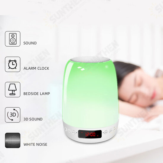 bluetooth 5.1 Speaker Alarm Clock with Colorful Light 3 Gear Dimming White Noise Machine FM Radio for Party Bedroom Home