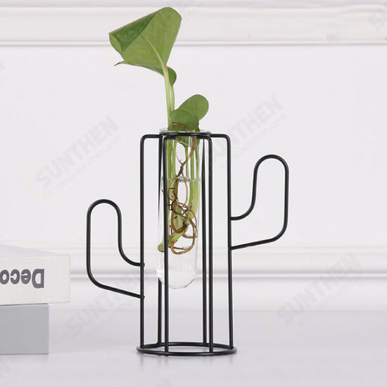 Creative Hanging Test Tube Glass Vase Hydroponic Flower Container + Base Holder