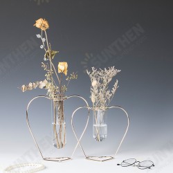 Crystal Glass Iron Test Tube Vase in Wooden Stand Flower Pots Plant Crystal Glass Iron Test Tube Vase in Wooden Stand Flower Pots Plant